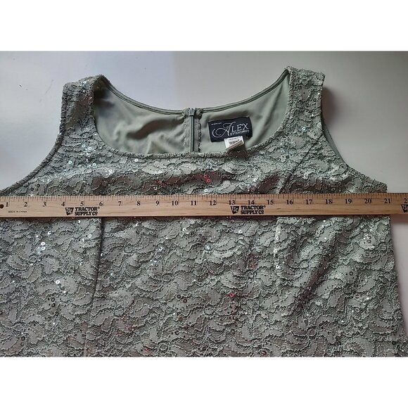Women’s Alex Evenings 2-piece Maxi Dress Set XL Green Lace Sequins Jacket - Picture 3 of 16